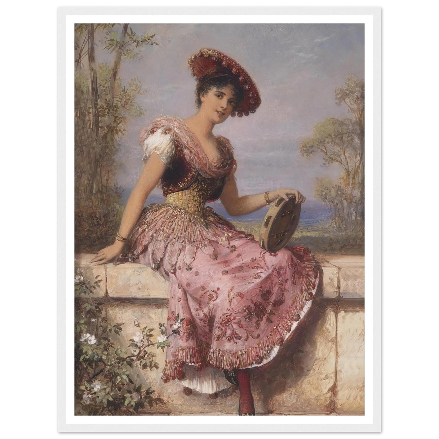 Young tambourine player Art Print | Carl Schweninger Jr - Framed Poster - 30x40 cm / 12x16″ - Black frame