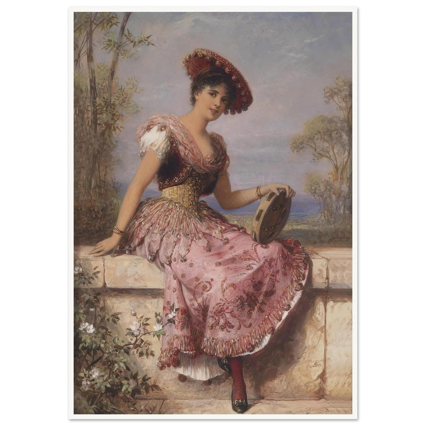 Young tambourine player Art Print | Carl Schweninger Jr - Framed Poster - 30x40 cm / 12x16″ - Black frame