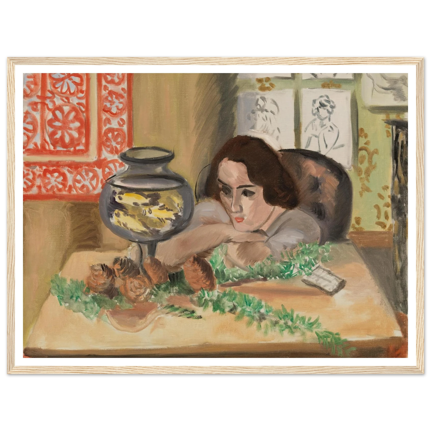 Young Woman before an Aquarium (Jeune fille devant un aquarium) (1921-1922) Art Print | Henri Matisse - Framed Poster - 30x40 cm / 12x16″ - Black frame