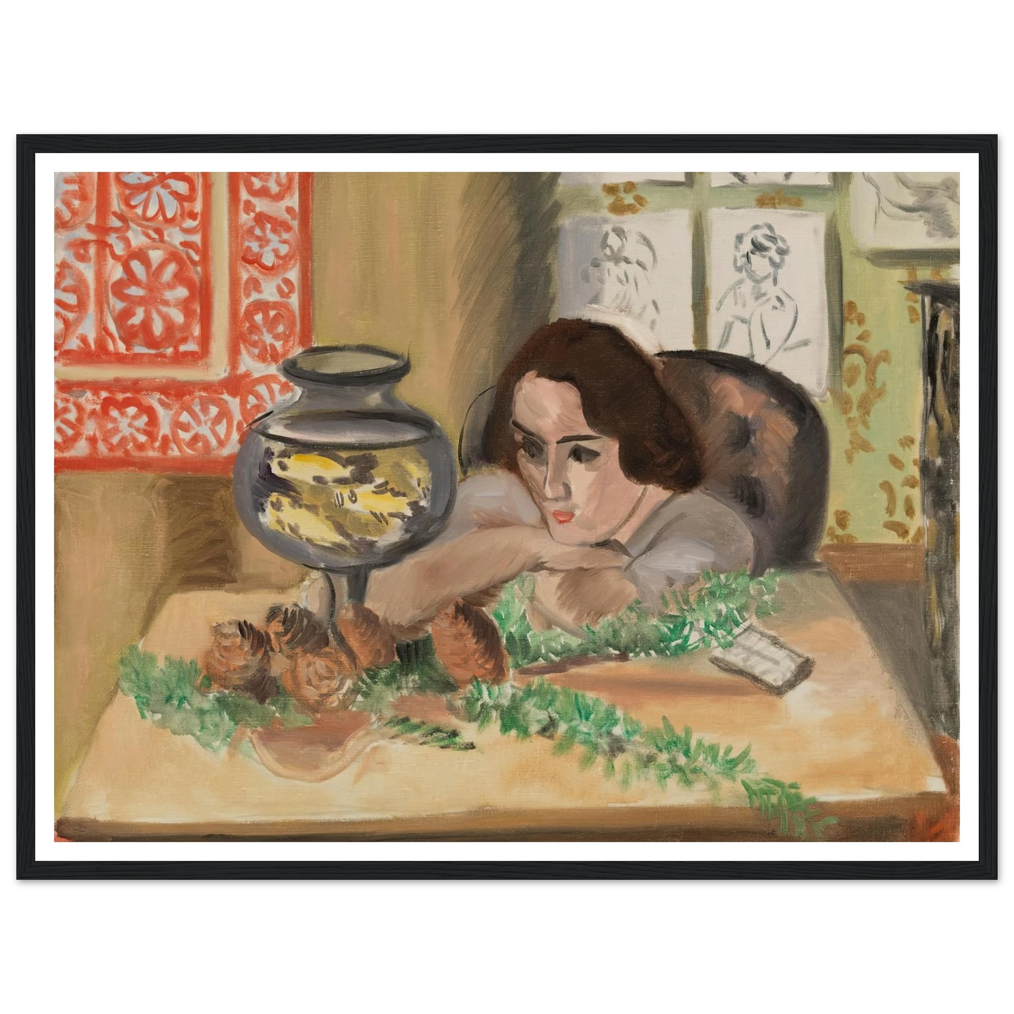Young Woman before an Aquarium (Jeune fille devant un aquarium) (1921-1922) Art Print | Henri Matisse - Framed Poster - 30x40 cm / 12x16″ - Black frame
