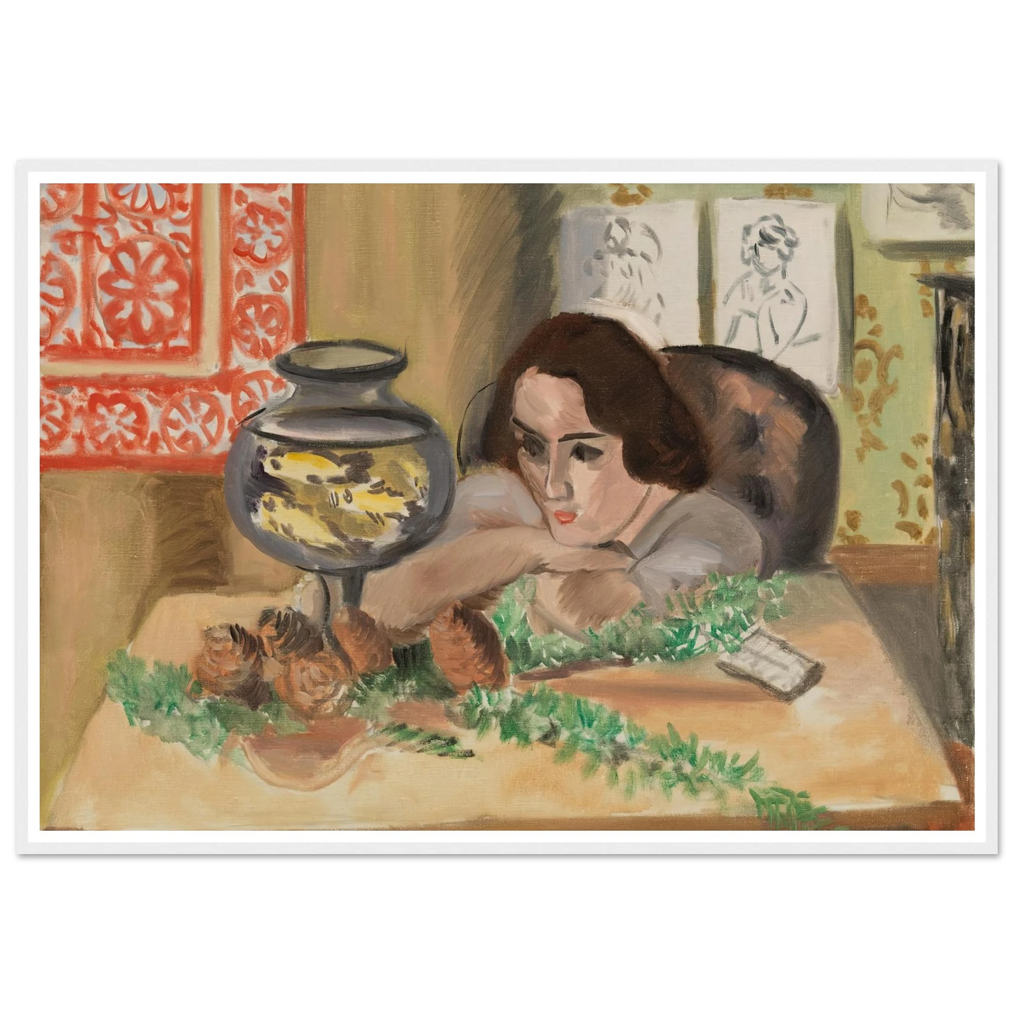 Young Woman before an Aquarium (Jeune fille devant un aquarium) (1921-1922) Art Print | Henri Matisse - Framed Poster - 30x40 cm / 12x16″ - Black frame