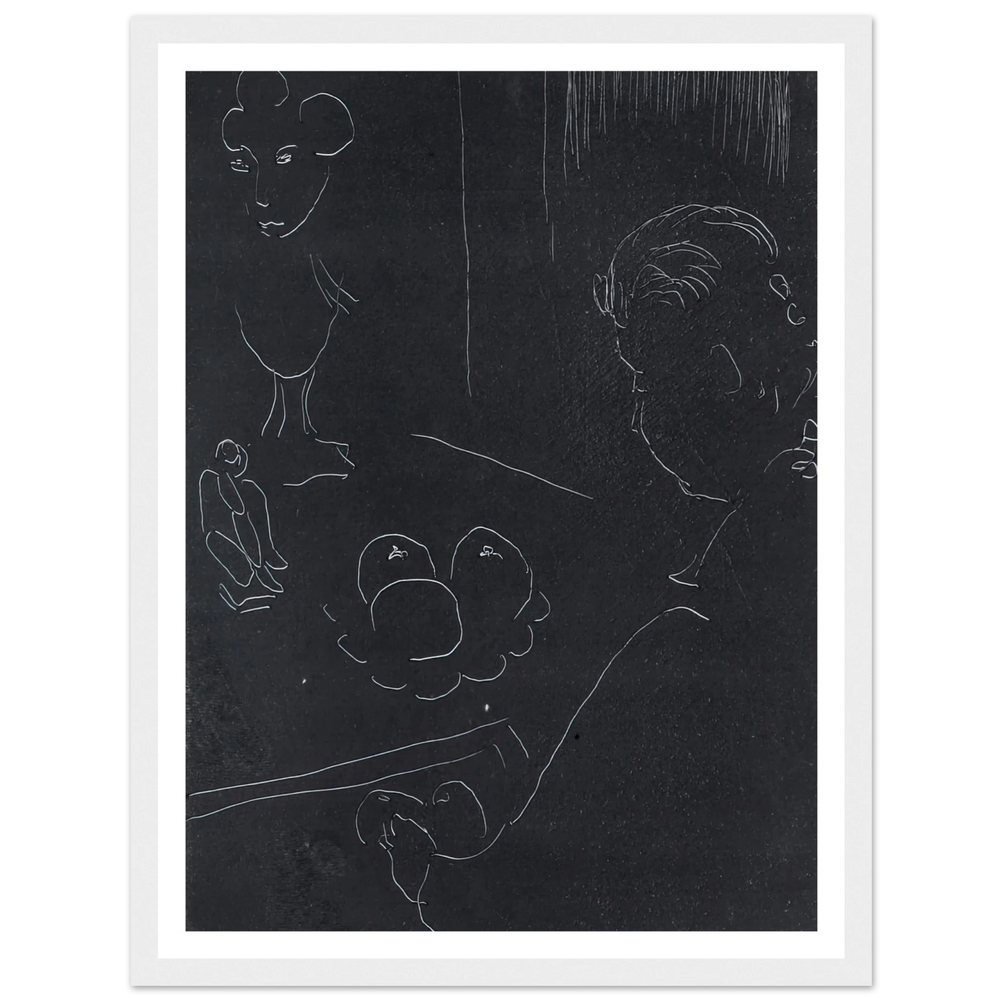 Young Woman in an Interior with Fruit and Sculptures (1914–15) Art Print | Henri Matisse - Framed Poster - 30x40 cm / 12x16″ - Black frame