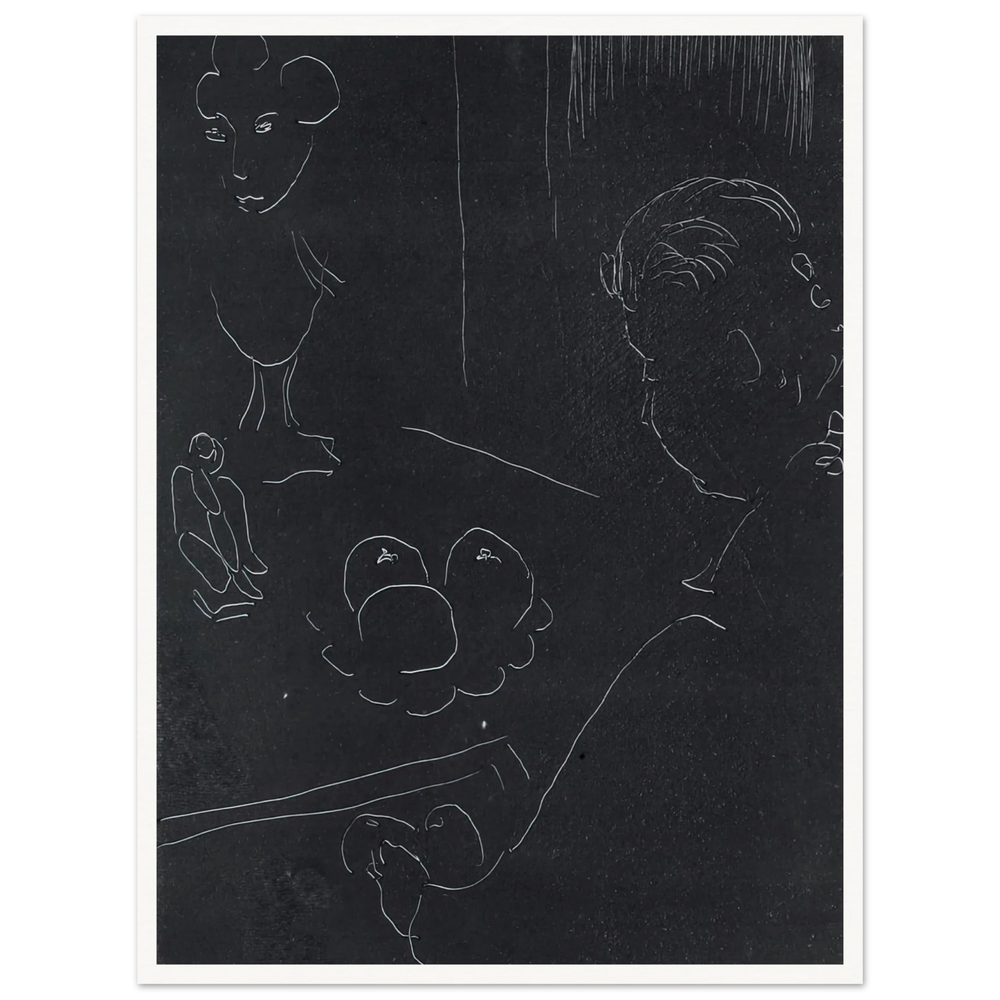 Young Woman in an Interior with Fruit and Sculptures (1914–15) Art Print | Henri Matisse - Framed Poster - 30x40 cm / 12x16″ - Black frame