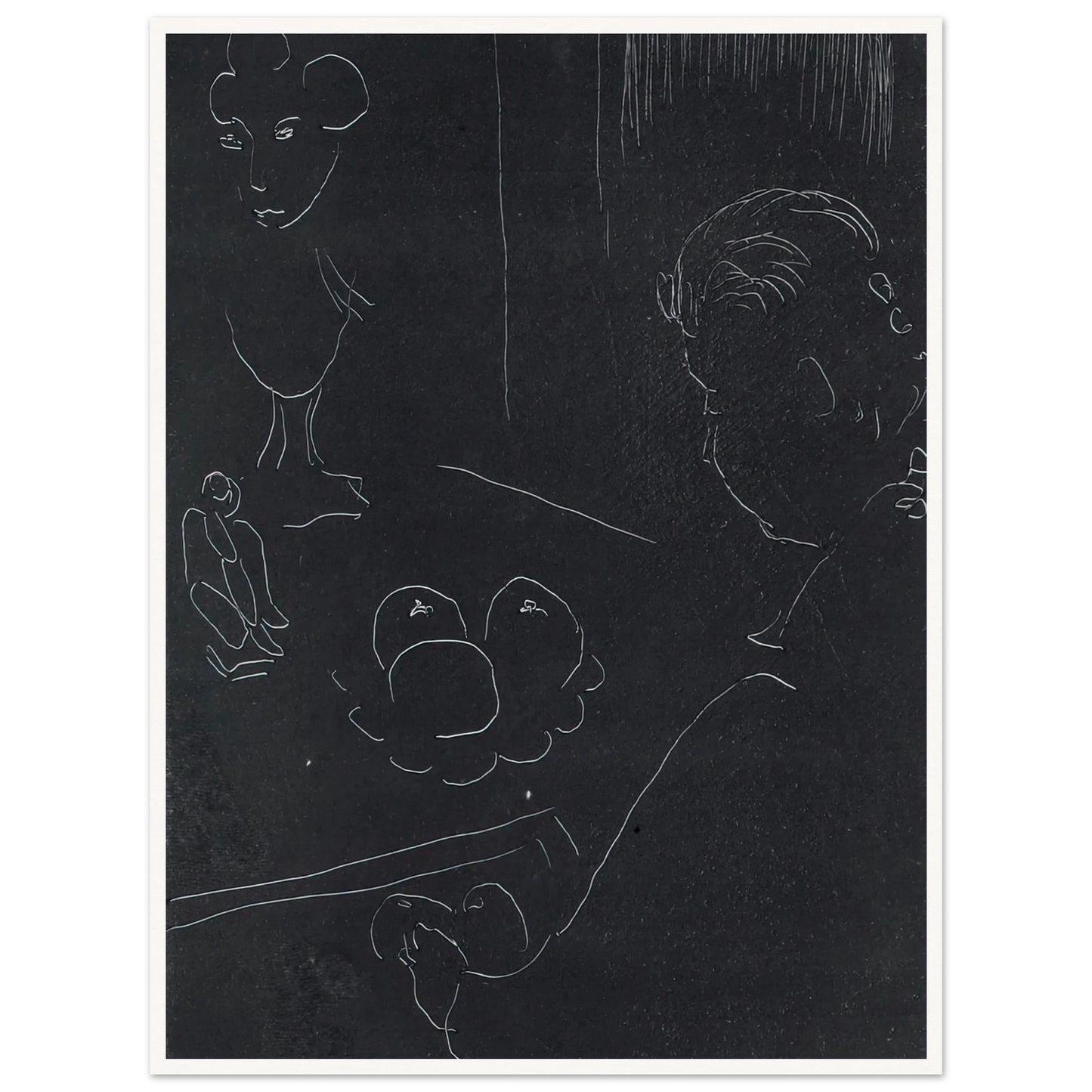 Young Woman in an Interior with Fruit and Sculptures (1914–15) Art Print | Henri Matisse - Framed Poster - 30x40 cm / 12x16″ - Black frame