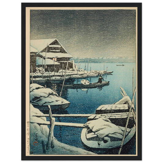 Yuki no Mukojima (Snow at Mukojima) (1931) Art Print | Kawase Hasui - Framed Poster - 30x40 cm / 12x16″ - Black frame