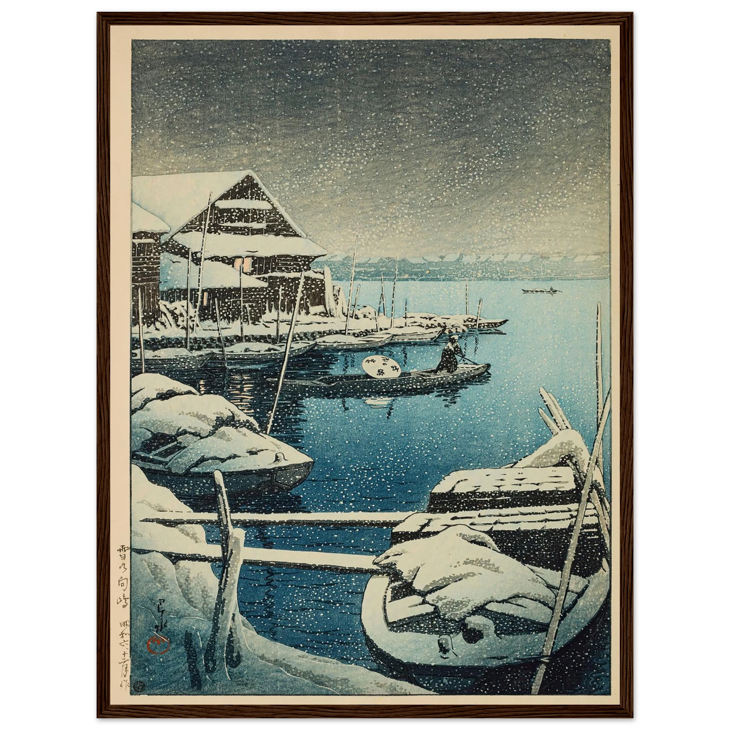 Yuki no Mukojima (Snow at Mukojima) (1931) Art Print | Kawase Hasui - Framed Poster - 30x40 cm / 12x16″ - Black frame
