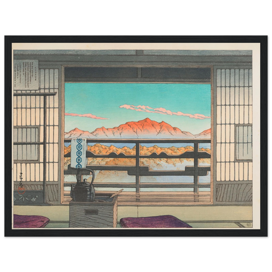 Yuyado no asa Shiobara Arayu (Morning at the Arayu Spa in Shiobara) (1946) Art Print | Kawase Hasui - Framed Poster - 30x40 cm / 12x16″ - Black frame