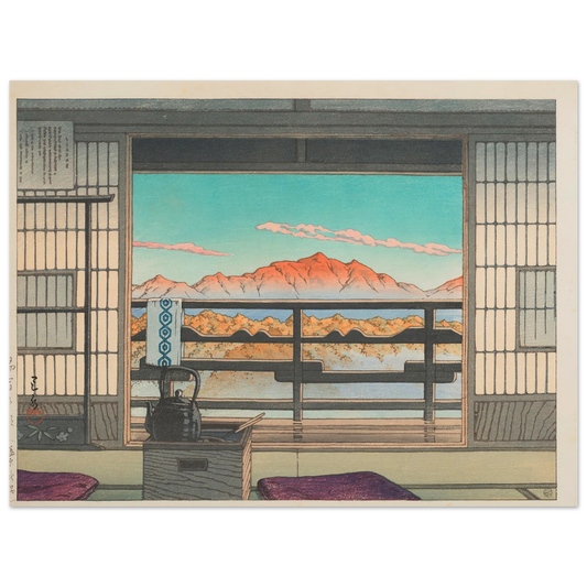Yuyado no asa Shiobara Arayu (Morning at the Arayu Spa in Shiobara) (1946) Art Print | Kawase Hasui - Framed Poster - 30x40 cm / 12x16″ - Black frame