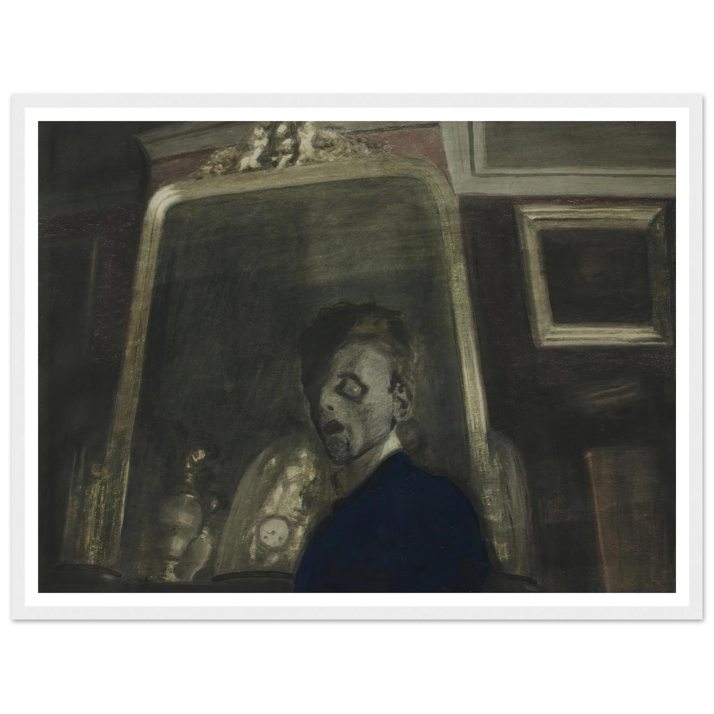 Zelfportret met spiegel (1908) Art Print | Leon Spilliaert - Framed Poster - 30x40 cm / 12x16″ - Black frame