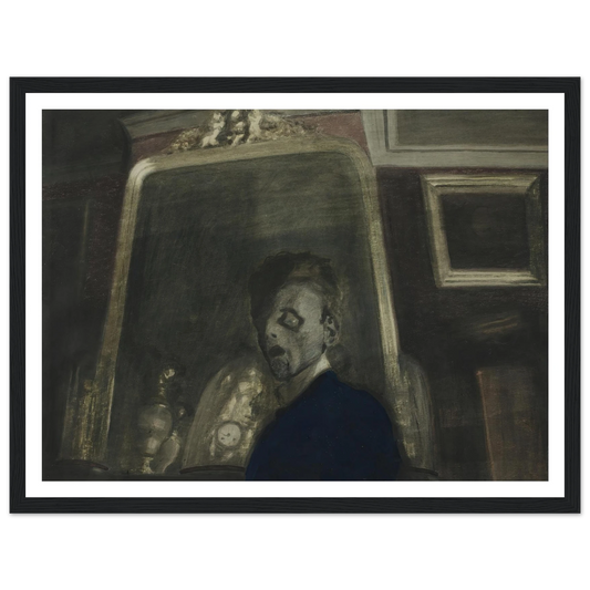 Zelfportret met spiegel (1908) Art Print | Leon Spilliaert - Framed Poster - 30x40 cm / 12x16″ - Black frame