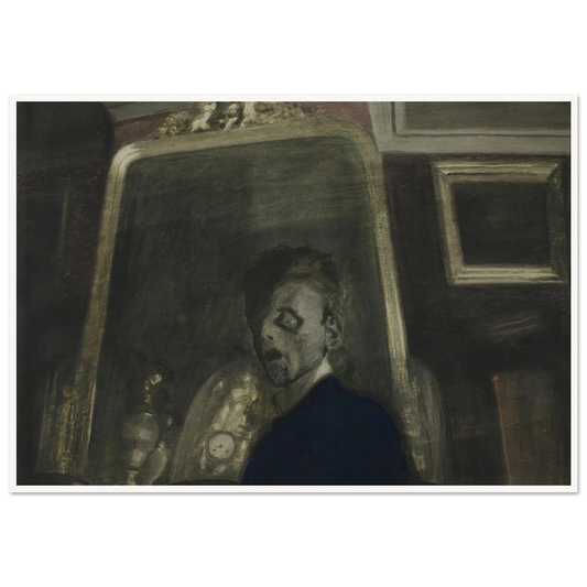 Zelfportret met spiegel (1908) Art Print | Leon Spilliaert - Framed Poster - 30x40 cm / 12x16″ - Black frame