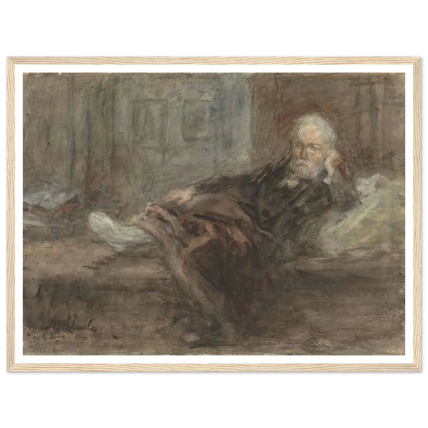 Zelfportret met zieke voet (c. 1898) Art Print | Jozef Israels - Framed Poster - 30x40 cm / 12x16″ - Black frame