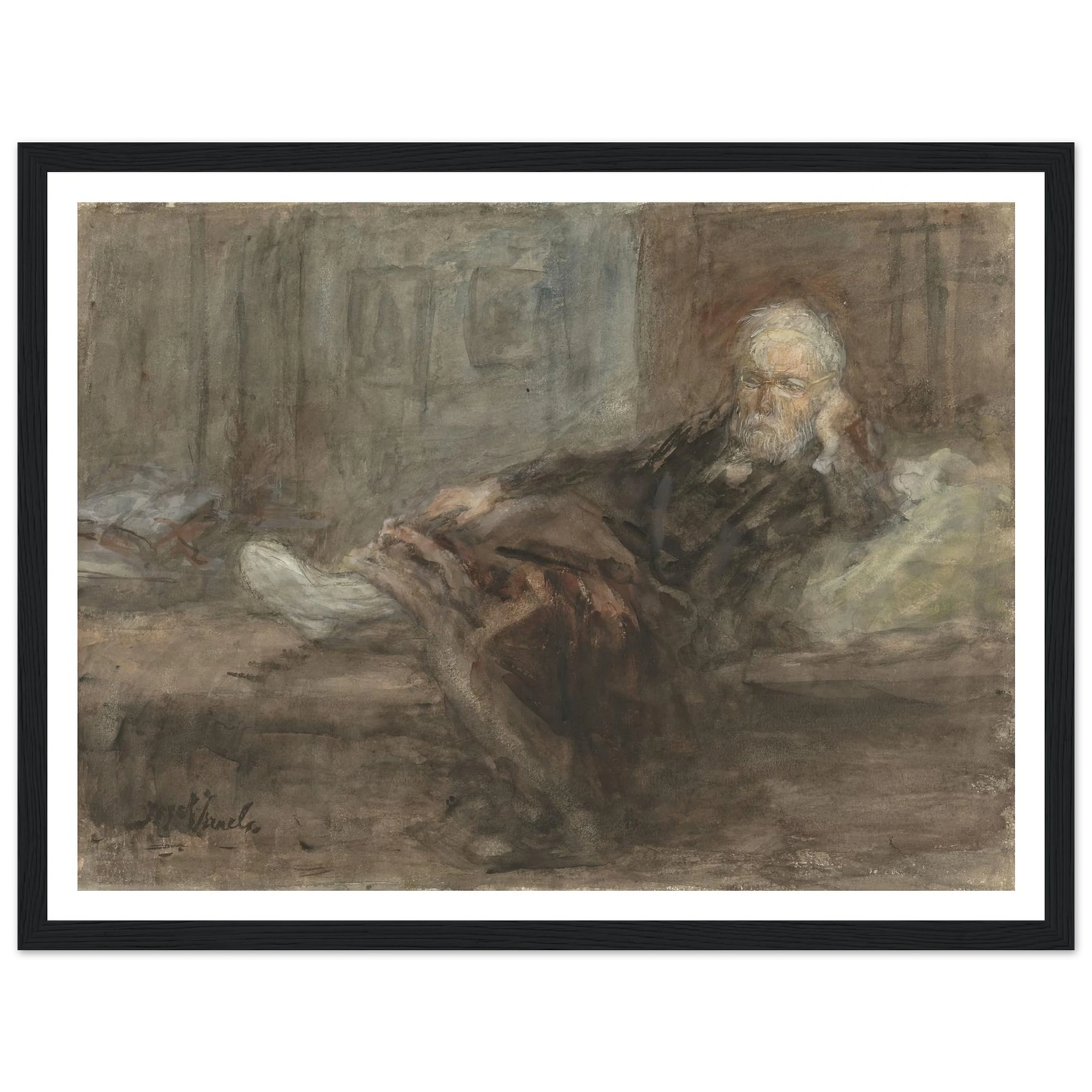 Zelfportret met zieke voet (c. 1898) Art Print | Jozef Israels - Framed Poster - 30x40 cm / 12x16″ - Black frame