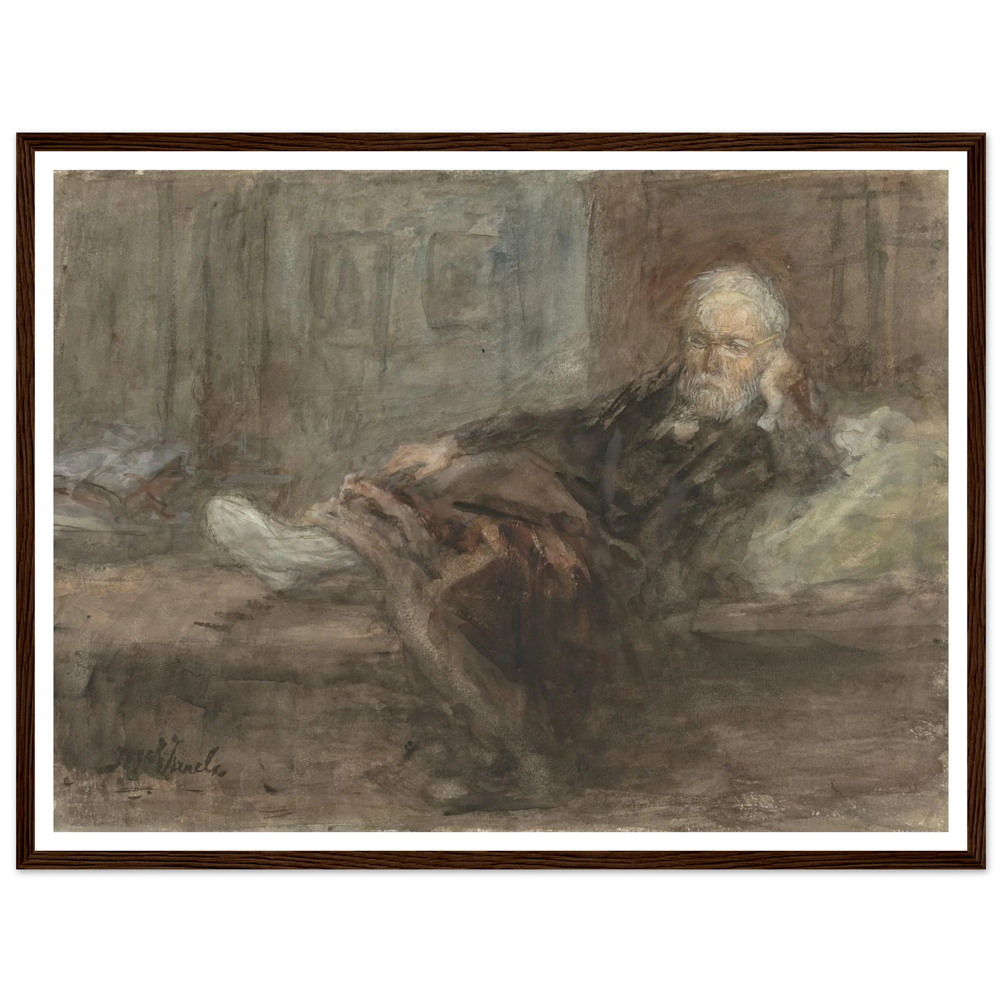 Zelfportret met zieke voet (c. 1898) Art Print | Jozef Israels - Framed Poster - 30x40 cm / 12x16″ - Black frame