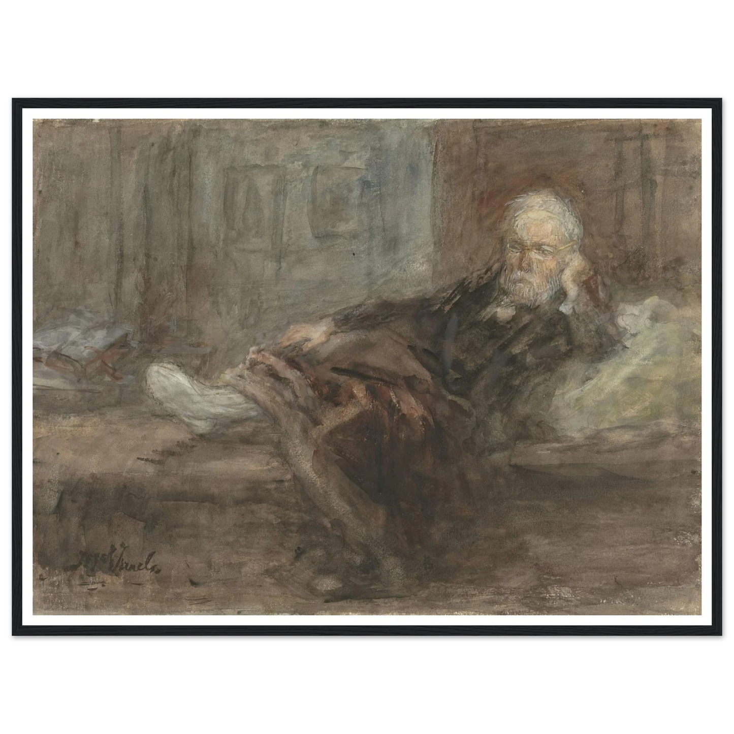 Zelfportret met zieke voet (c. 1898) Art Print | Jozef Israels - Framed Poster - 30x40 cm / 12x16″ - Black frame