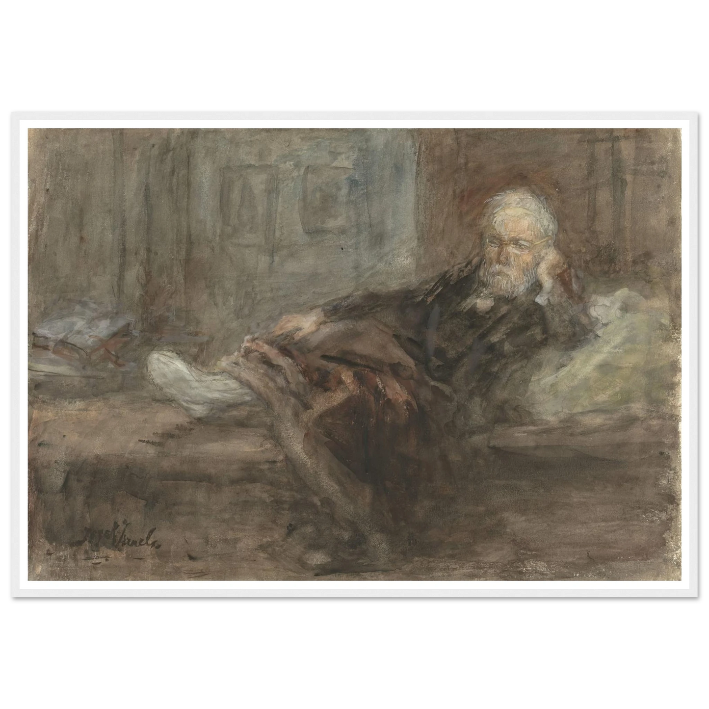 Zelfportret met zieke voet (c. 1898) Art Print | Jozef Israels - Framed Poster - 30x40 cm / 12x16″ - Black frame