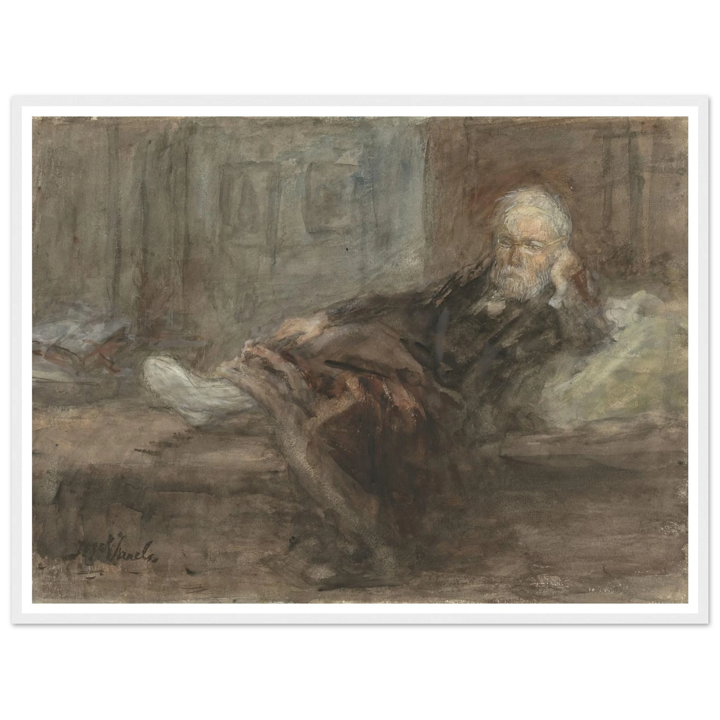 Zelfportret met zieke voet (c. 1898) Art Print | Jozef Israels - Framed Poster - 30x40 cm / 12x16″ - Black frame