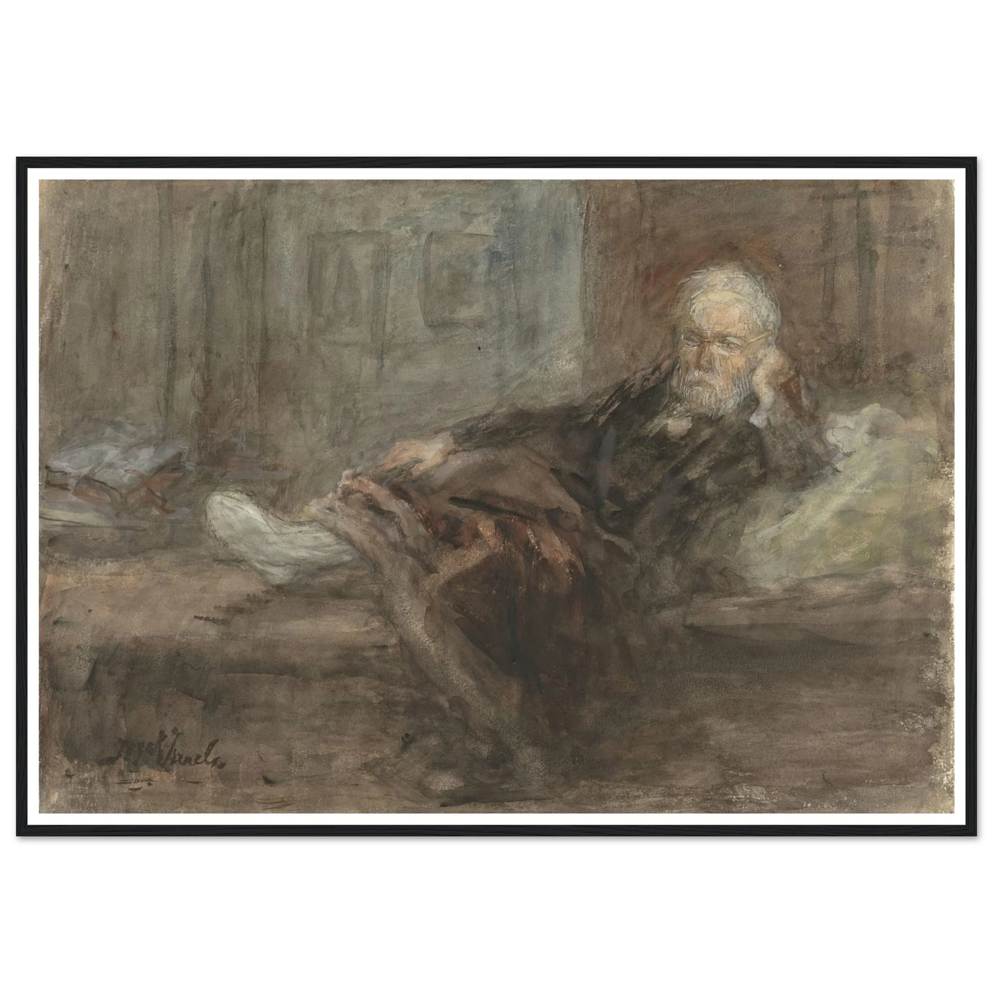 Zelfportret met zieke voet (c. 1898) Art Print | Jozef Israels - Framed Poster - 30x40 cm / 12x16″ - Black frame