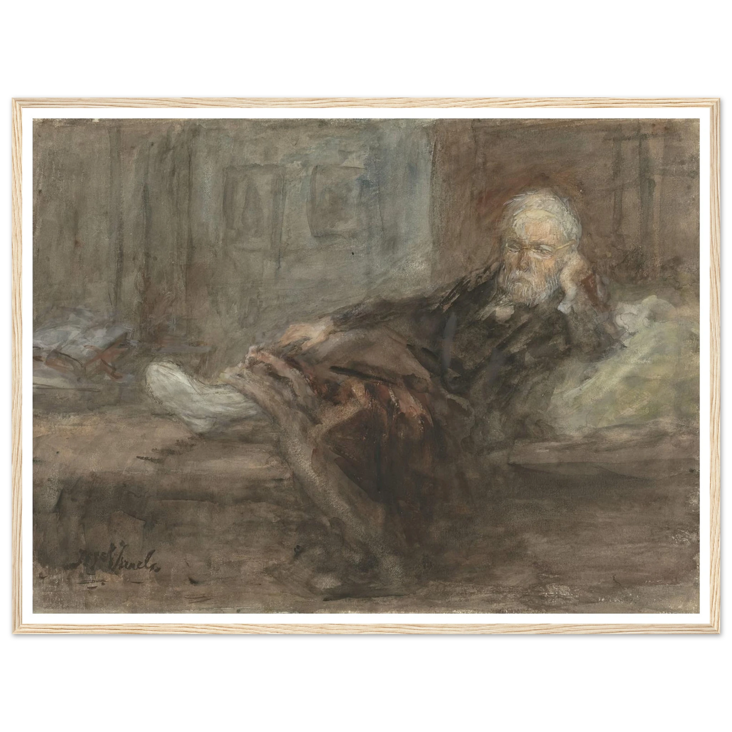 Zelfportret met zieke voet (c. 1898) Art Print | Jozef Israels - Framed Poster - 30x40 cm / 12x16″ - Black frame