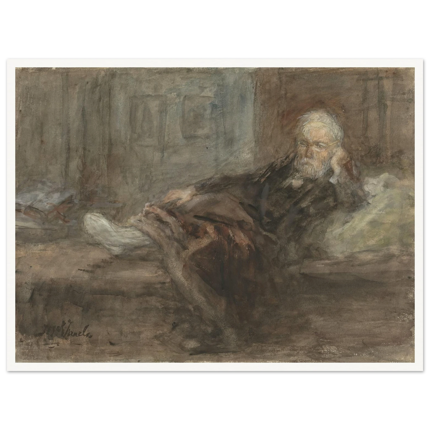 Zelfportret met zieke voet (c. 1898) Art Print | Jozef Israels - Framed Poster - 30x40 cm / 12x16″ - Black frame