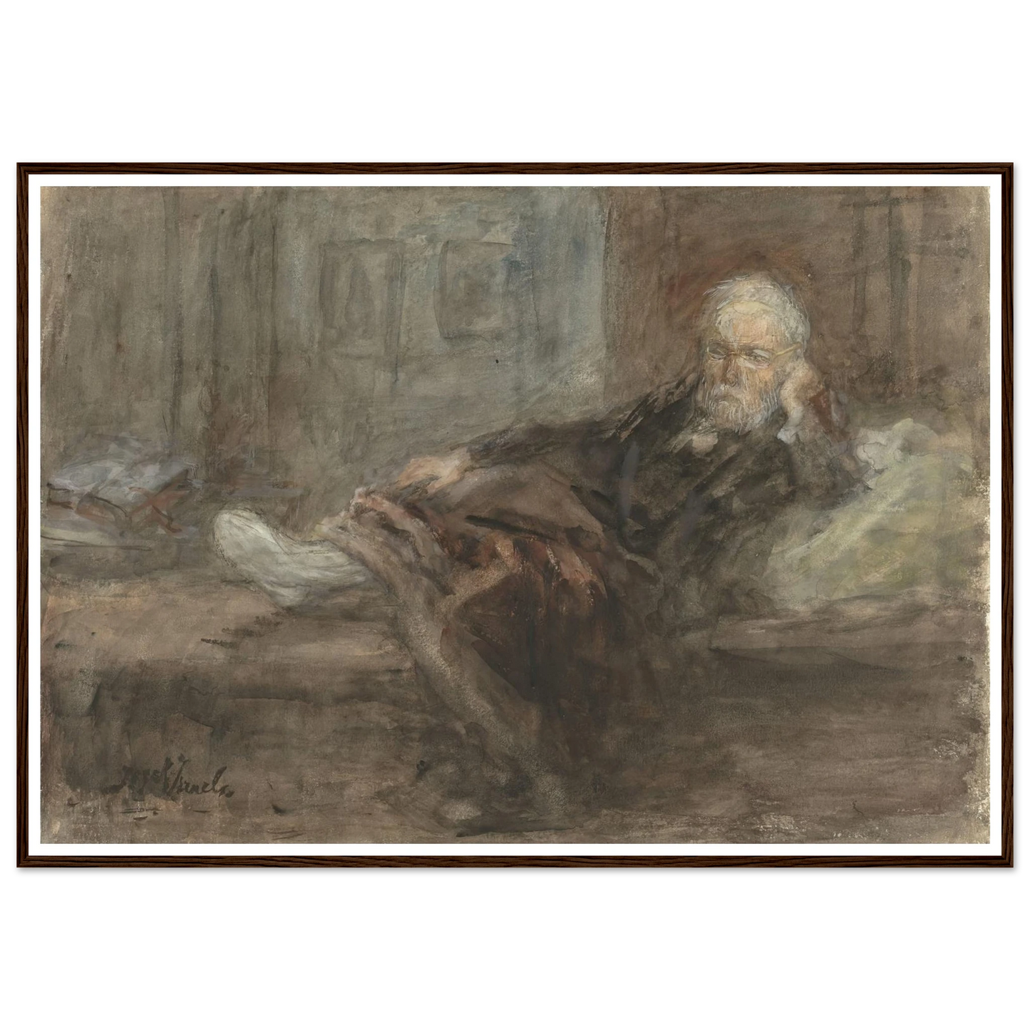Zelfportret met zieke voet (c. 1898) Art Print | Jozef Israels - Framed Poster - 30x40 cm / 12x16″ - Black frame