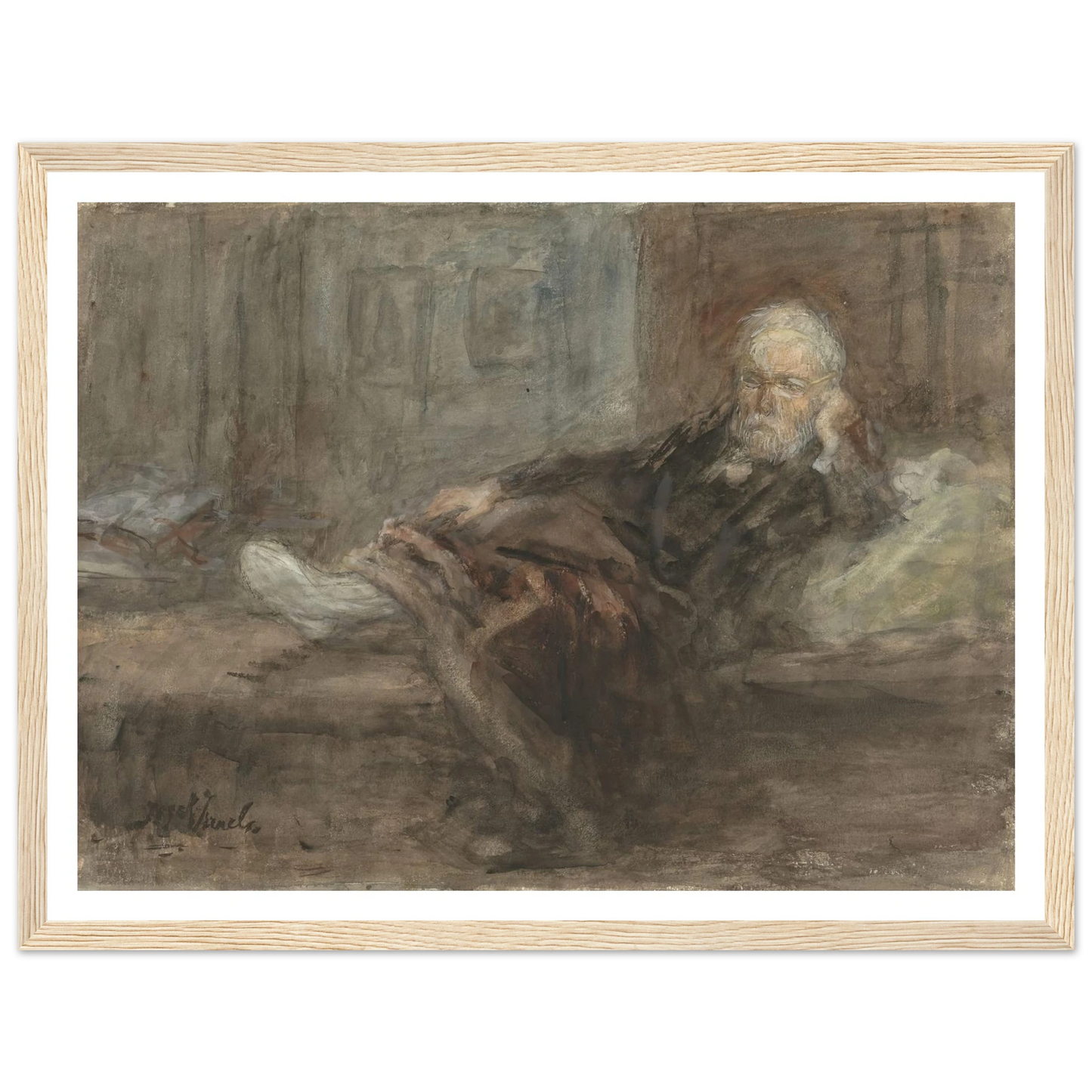 Zelfportret met zieke voet (c. 1898) Art Print | Jozef Israels - Framed Poster - 30x40 cm / 12x16″ - Black frame