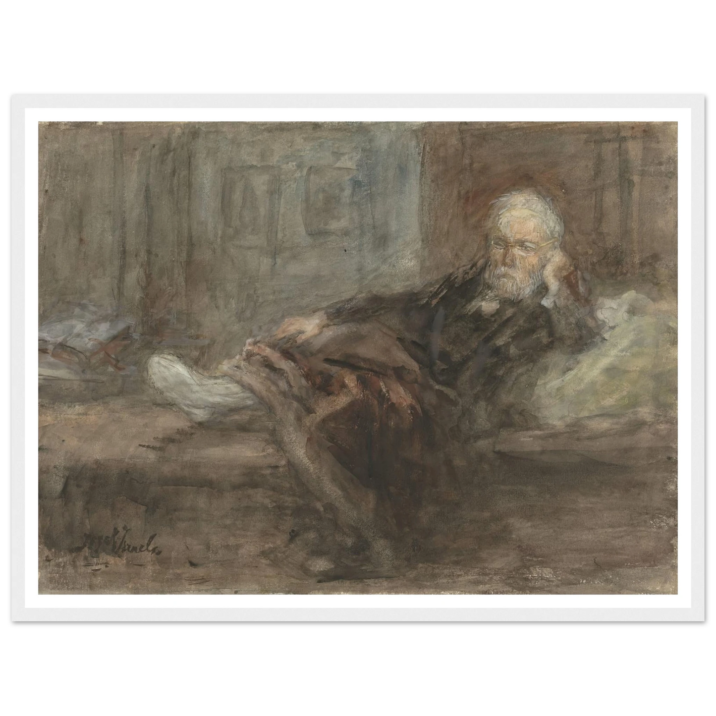 Zelfportret met zieke voet (c. 1898) Art Print | Jozef Israels - Framed Poster - 30x40 cm / 12x16″ - Black frame