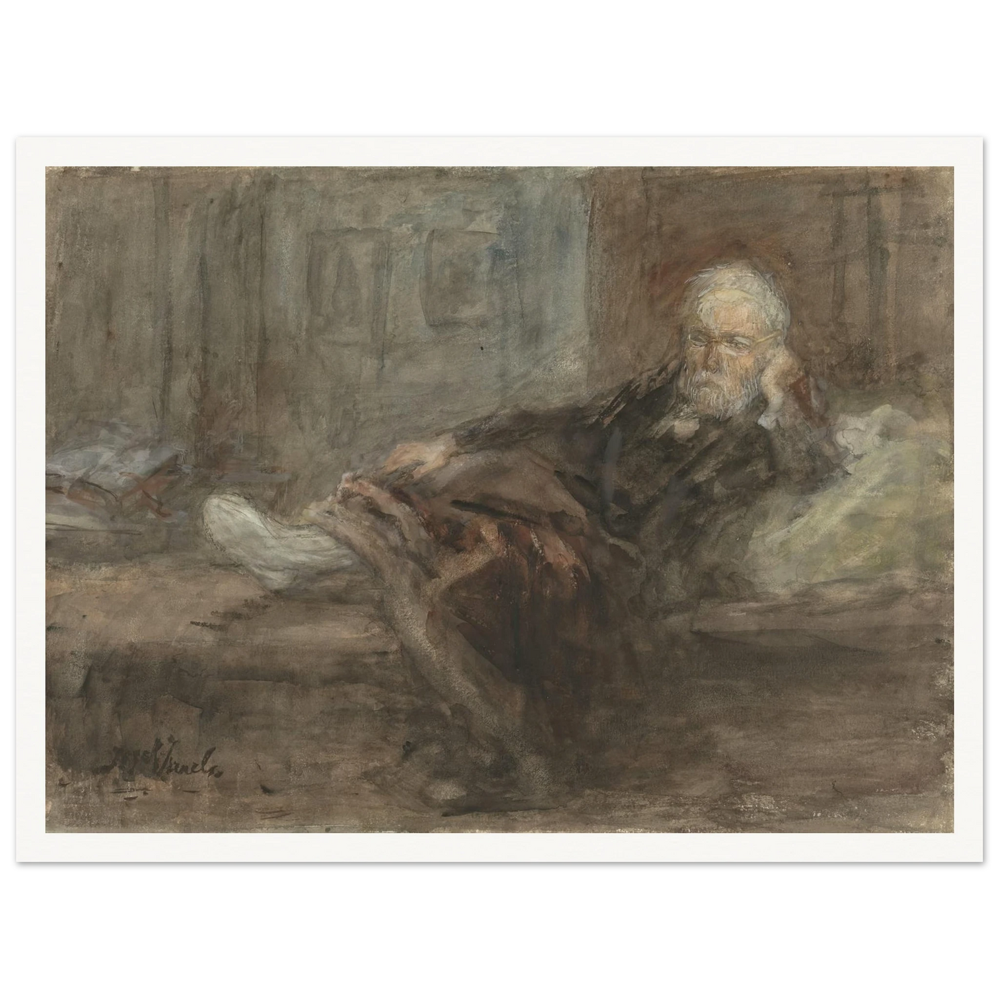 Zelfportret met zieke voet (c. 1898) Art Print | Jozef Israels - Framed Poster - 30x40 cm / 12x16″ - Black frame