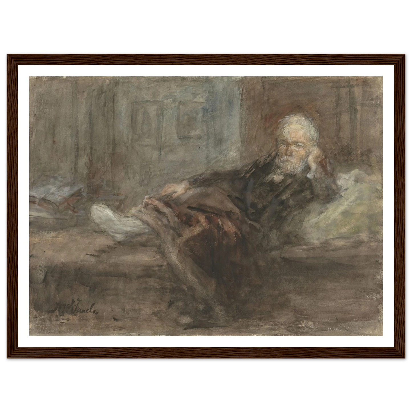 Zelfportret met zieke voet (c. 1898) Art Print | Jozef Israels - Framed Poster - 30x40 cm / 12x16″ - Black frame