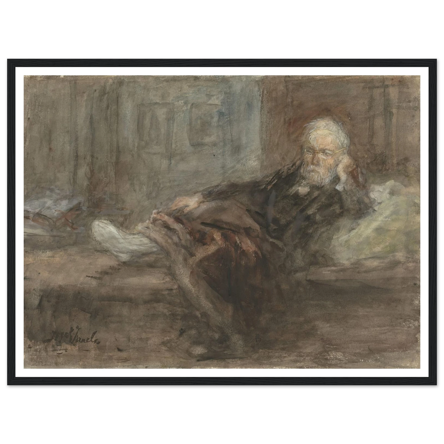 Zelfportret met zieke voet (c. 1898) Art Print | Jozef Israels - Framed Poster - 30x40 cm / 12x16″ - Black frame