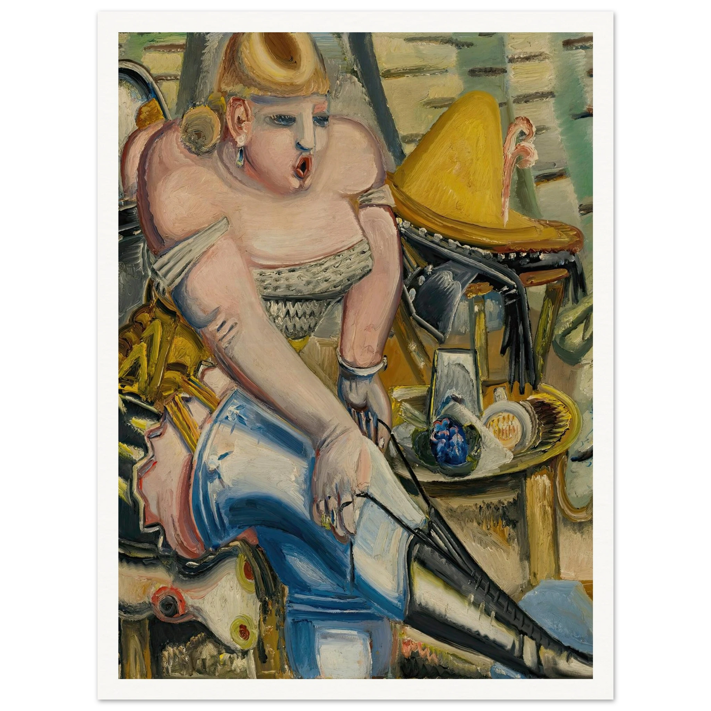 Zirkusdarstellerin, Sich Die Schuhe Bindend (Circus Performer Lacing Her Shoes) ( 1933) Art Print | Paul Kleinschmidt - Framed Poster - 30x40 cm / 12x16″ - Black frame