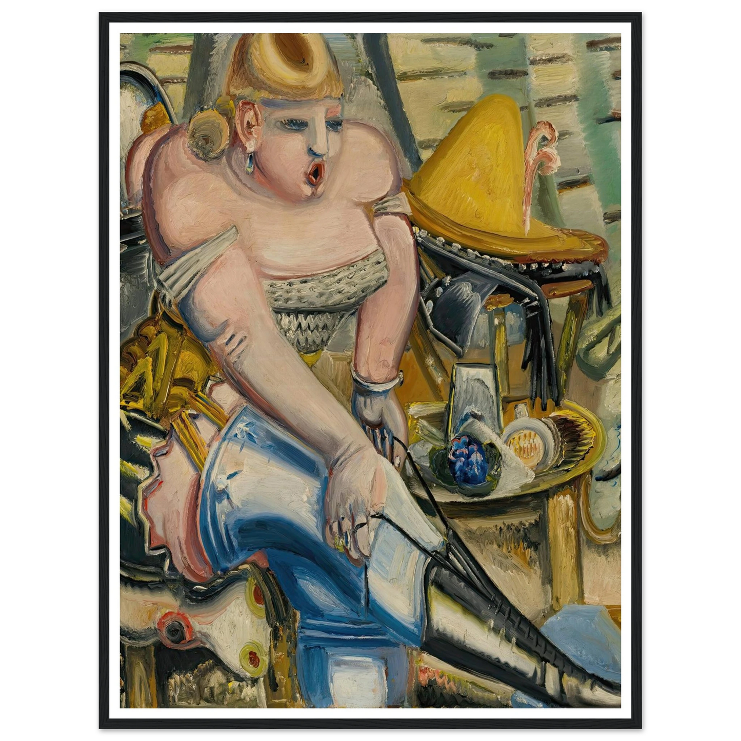 Zirkusdarstellerin, Sich Die Schuhe Bindend (Circus Performer Lacing Her Shoes) ( 1933) Art Print | Paul Kleinschmidt - Framed Poster - 30x40 cm / 12x16″ - Black frame