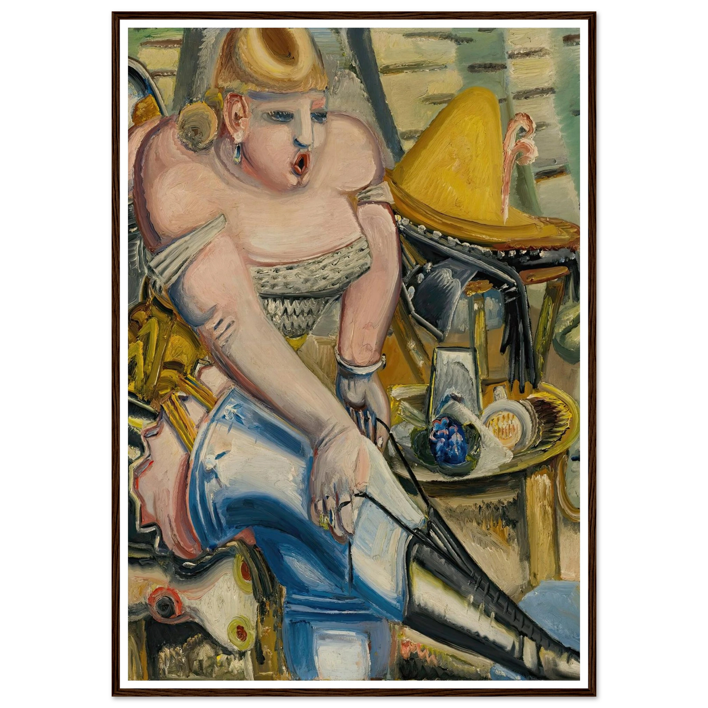 Zirkusdarstellerin, Sich Die Schuhe Bindend (Circus Performer Lacing Her Shoes) ( 1933) Art Print | Paul Kleinschmidt - Framed Poster - 30x40 cm / 12x16″ - Black frame