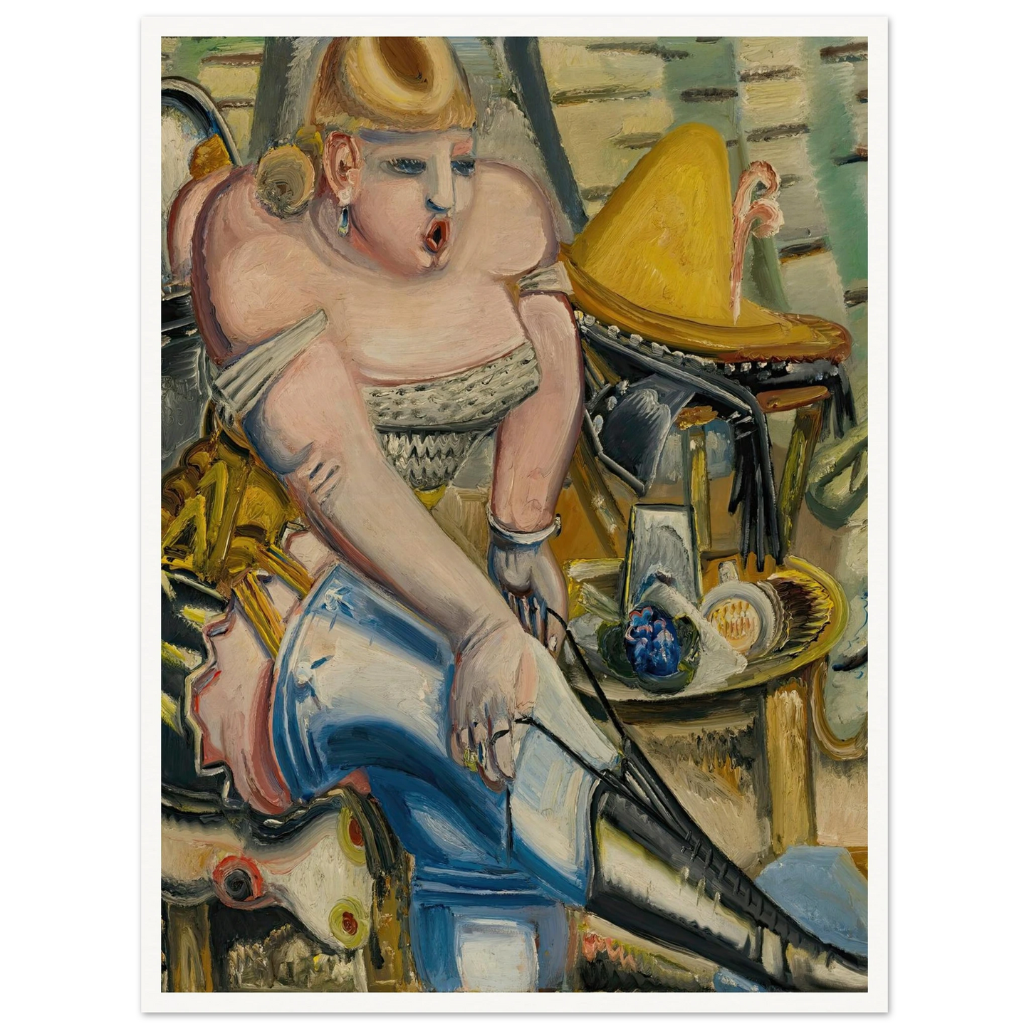 Zirkusdarstellerin, Sich Die Schuhe Bindend (Circus Performer Lacing Her Shoes) ( 1933) Art Print | Paul Kleinschmidt - Framed Poster - 30x40 cm / 12x16″ - Black frame