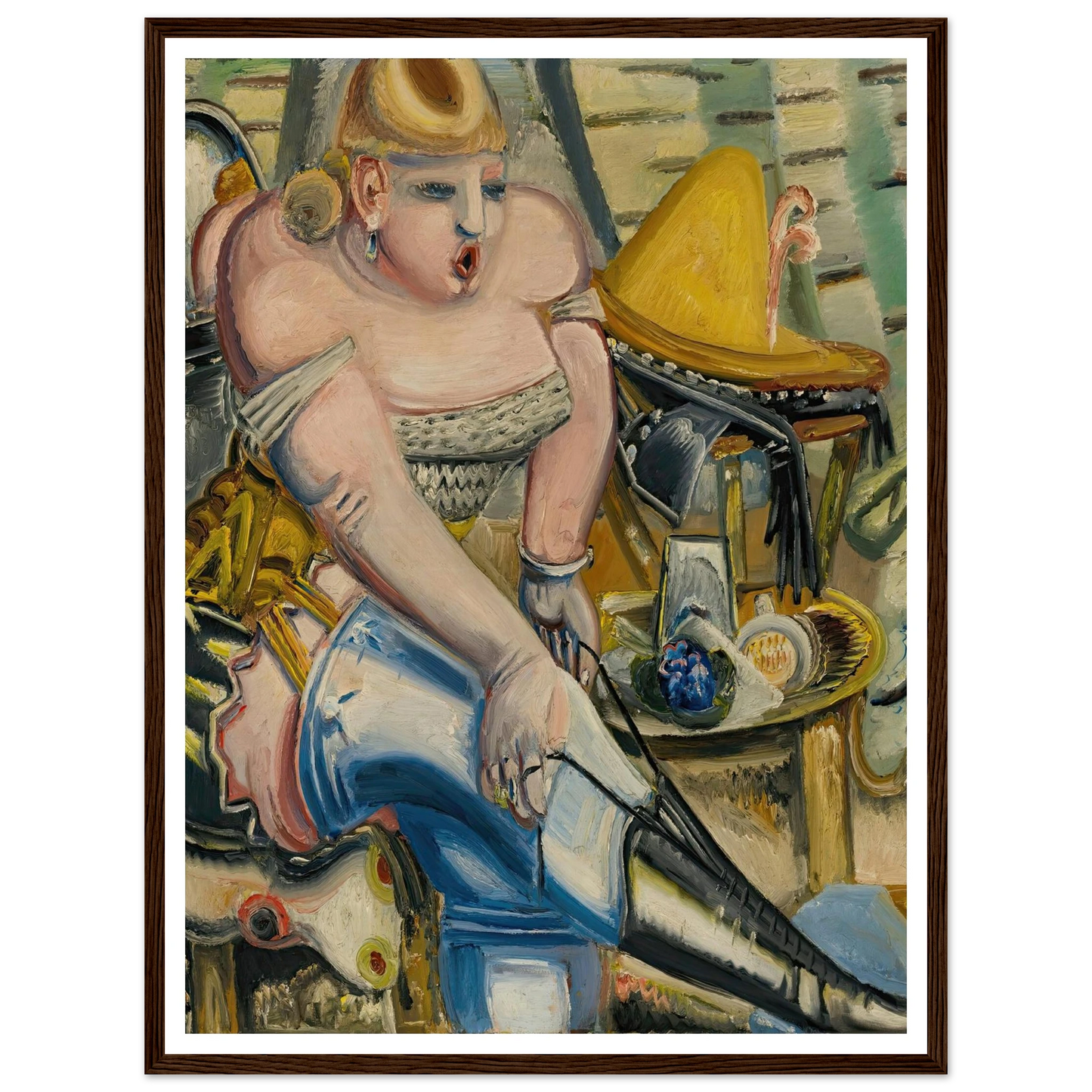 Zirkusdarstellerin, Sich Die Schuhe Bindend (Circus Performer Lacing Her Shoes) ( 1933) Art Print | Paul Kleinschmidt - Framed Poster - 30x40 cm / 12x16″ - Black frame