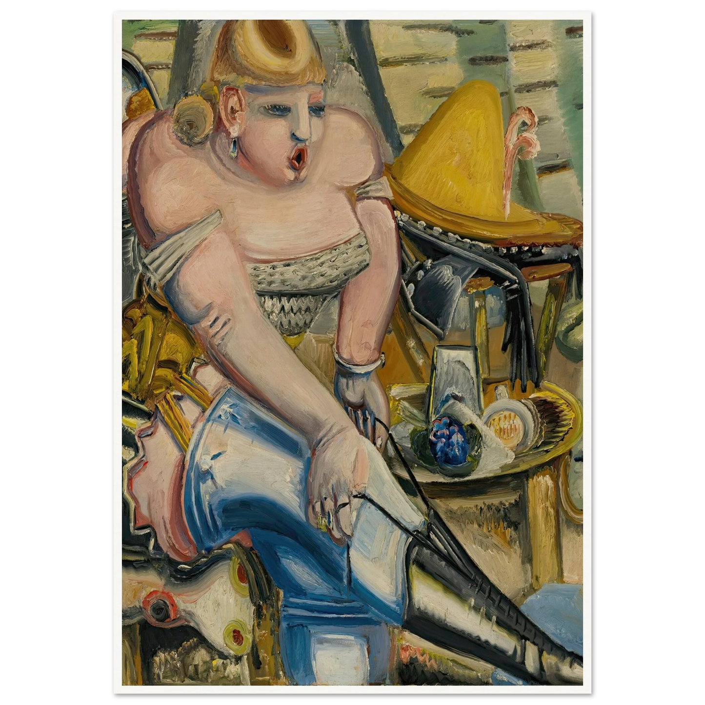 Zirkusdarstellerin, Sich Die Schuhe Bindend (Circus Performer Lacing Her Shoes) ( 1933) Art Print | Paul Kleinschmidt - Framed Poster - 30x40 cm / 12x16″ - Black frame