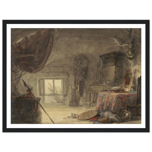Zoldervertrek, ingericht als atelier (1830 - 1839) Art Print | David Roberts - Framed Poster - 30x40 cm / 12x16″ - Black frame