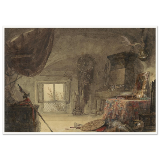 Zoldervertrek, ingericht als atelier (1830 - 1839) Art Print | David Roberts - Framed Poster - 30x40 cm / 12x16″ - Black frame