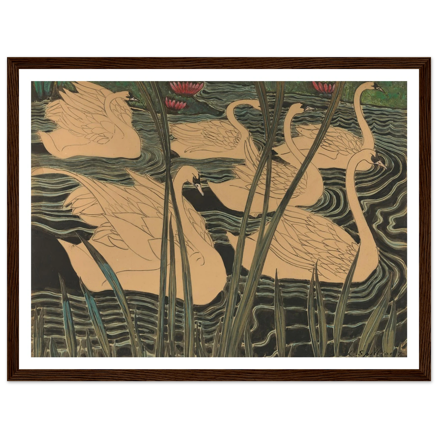Zwanen (1904) Art Print | Leon Spilliaert - Framed Poster - 30x40 cm / 12x16″ - Black frame