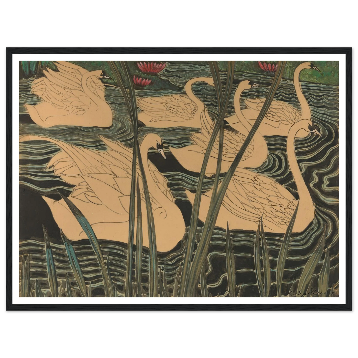 Zwanen (1904) Art Print | Leon Spilliaert - Framed Poster - 30x40 cm / 12x16″ - Black frame