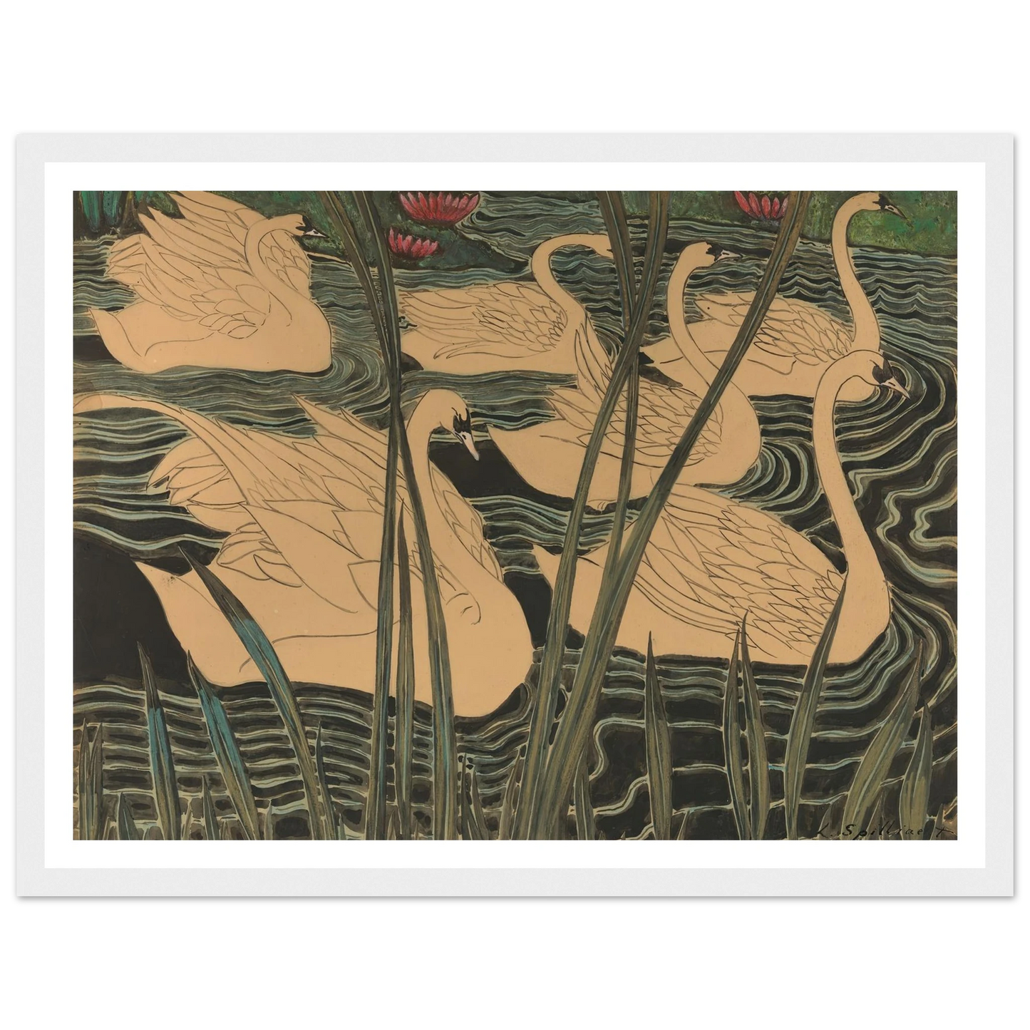 Zwanen (1904) Art Print | Leon Spilliaert - Framed Poster - 30x40 cm / 12x16″ - Black frame