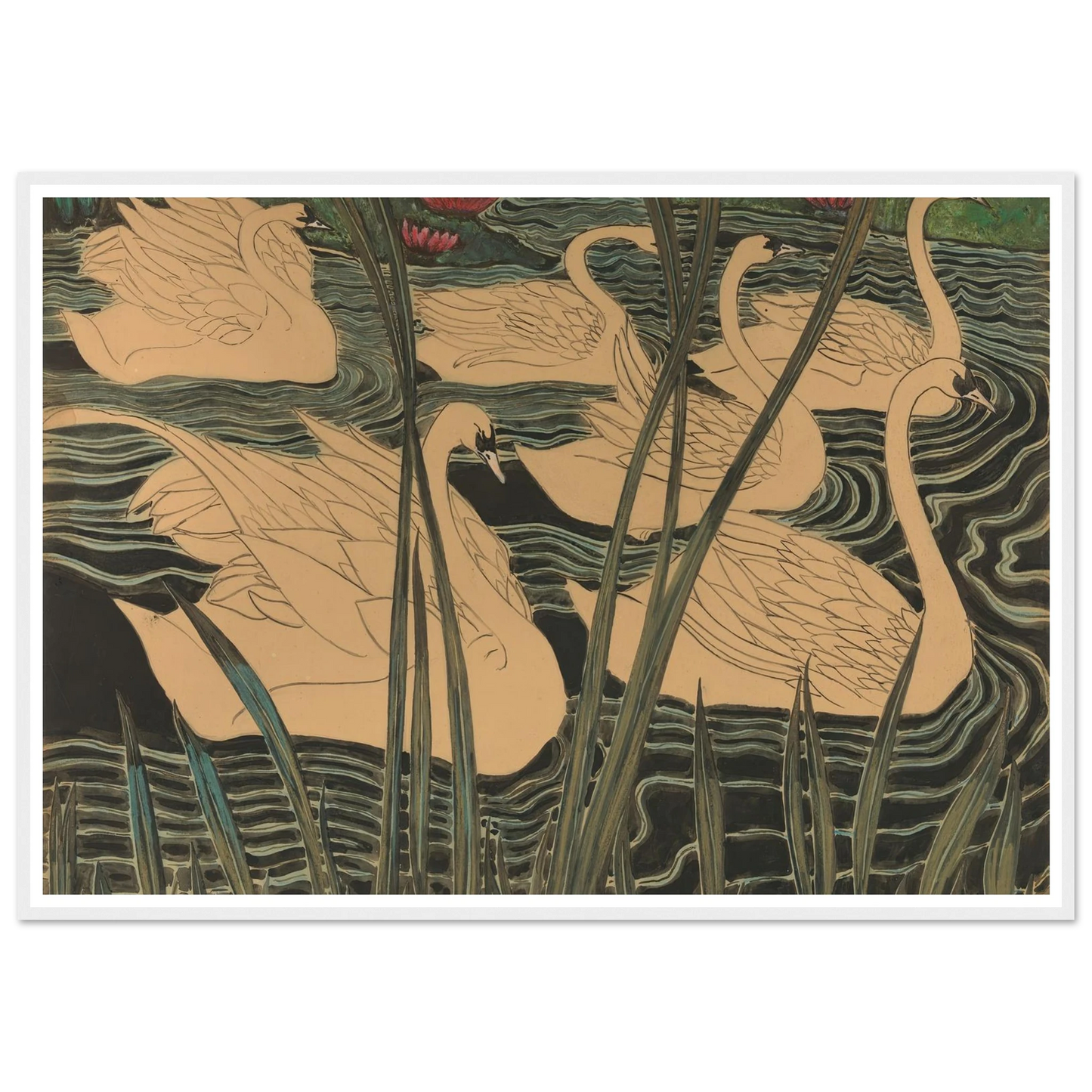Zwanen (1904) Art Print | Leon Spilliaert - Framed Poster - 30x40 cm / 12x16″ - Black frame