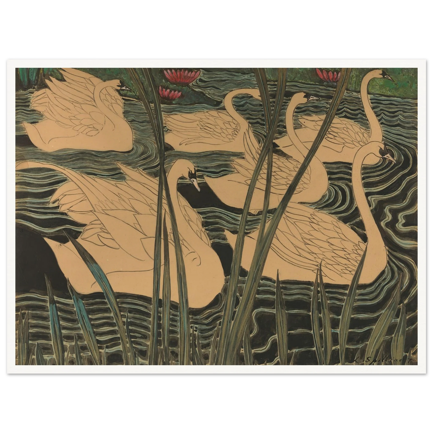Zwanen (1904) Art Print | Leon Spilliaert - Framed Poster - 30x40 cm / 12x16″ - Black frame