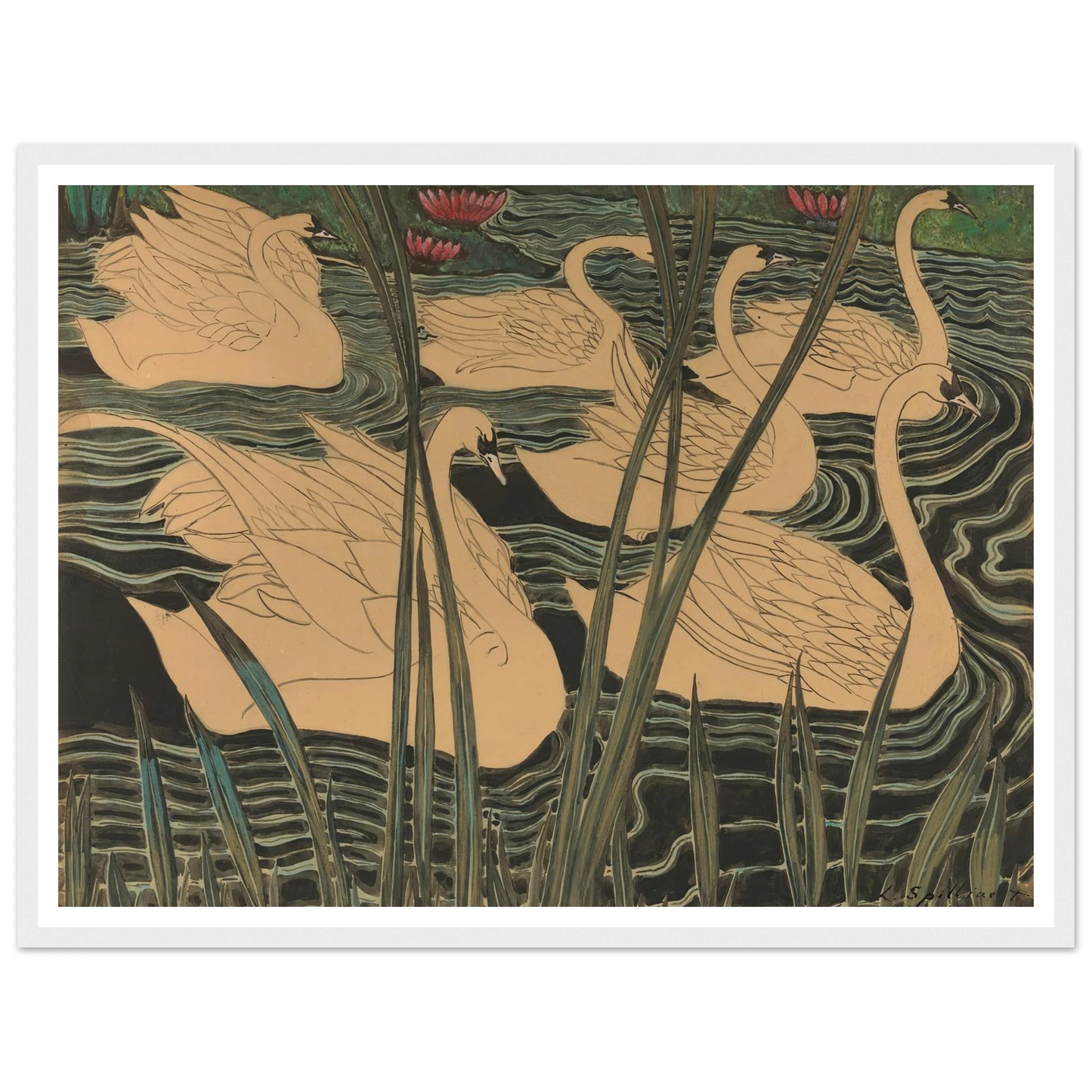 Zwanen (1904) Art Print | Leon Spilliaert - Framed Poster - 30x40 cm / 12x16″ - Black frame