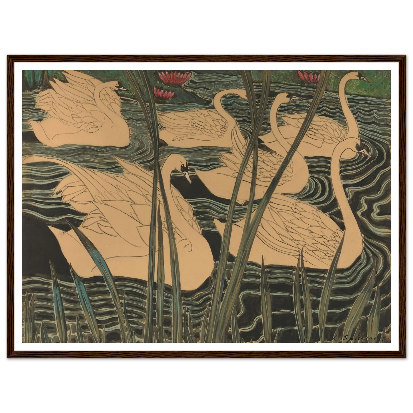 Zwanen (1904) Art Print | Leon Spilliaert - Framed Poster - 30x40 cm / 12x16″ - Black frame