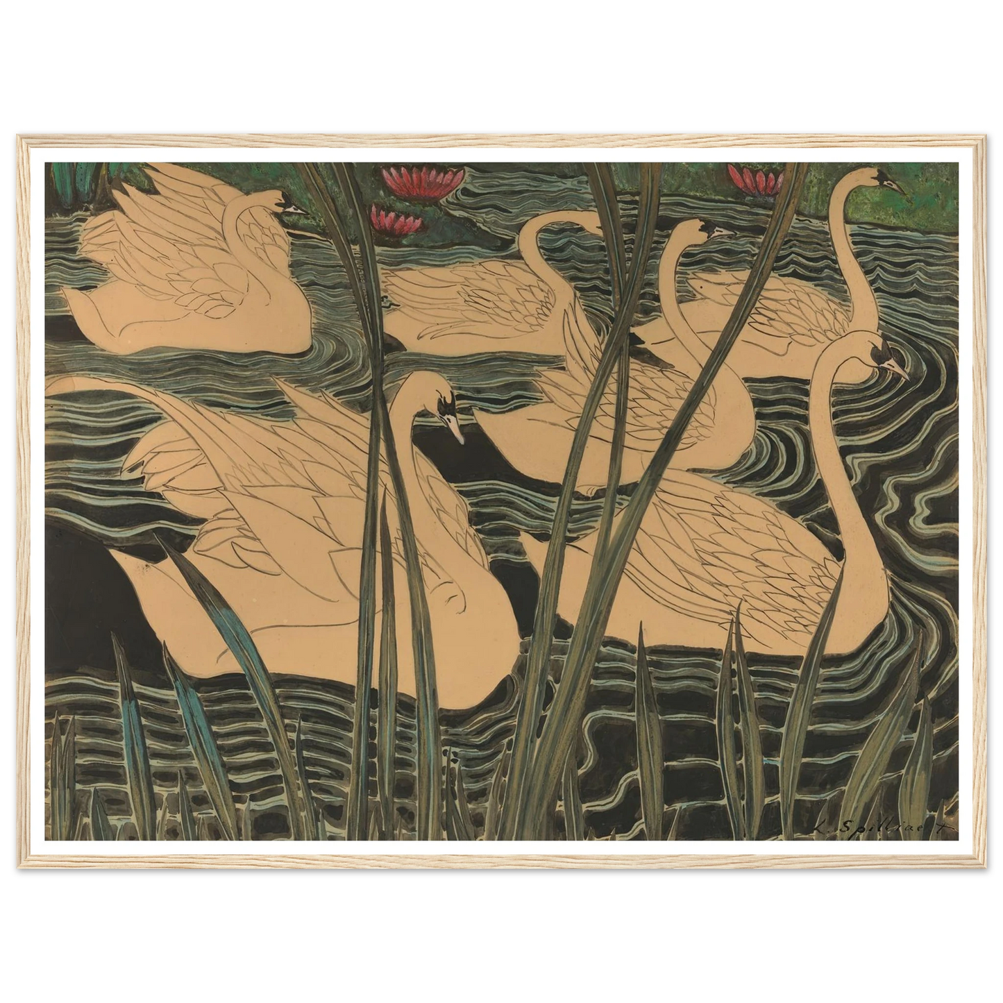 Zwanen (1904) Art Print | Leon Spilliaert - Framed Poster - 30x40 cm / 12x16″ - Black frame
