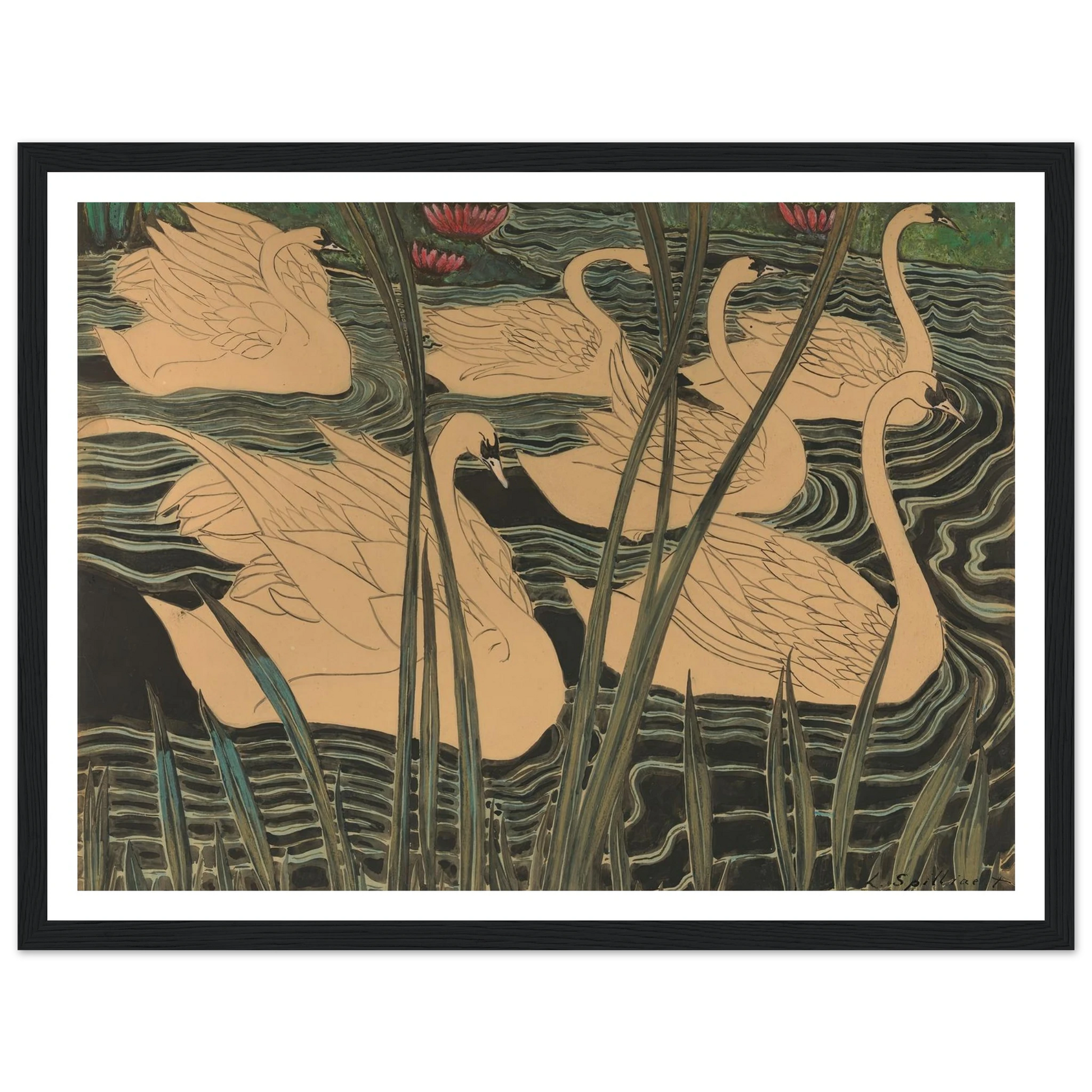 Zwanen (1904) Art Print | Leon Spilliaert - Framed Poster - 30x40 cm / 12x16″ - Black frame