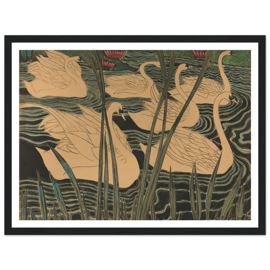 Zwanen (1904) Art Print | Leon Spilliaert - Framed Poster - 30x40 cm / 12x16″ - Black frame