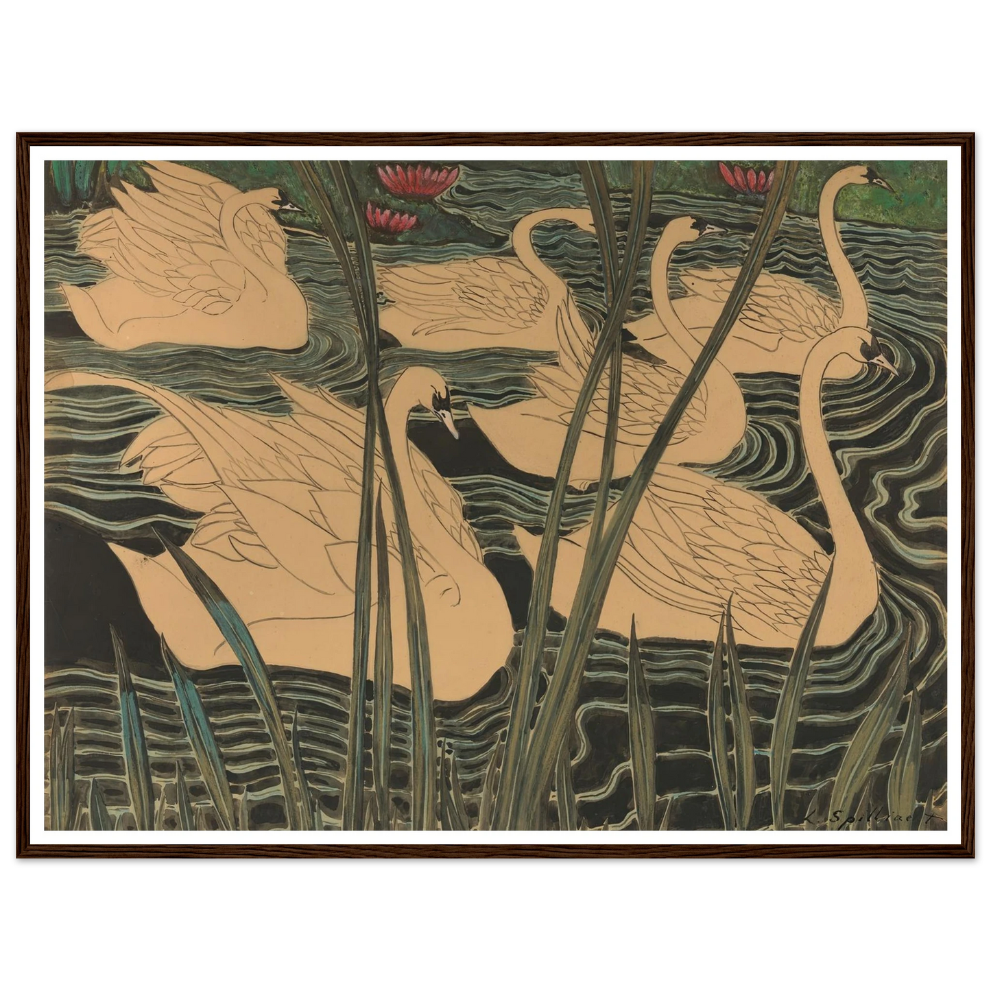 Zwanen (1904) Art Print | Leon Spilliaert - Framed Poster - 30x40 cm / 12x16″ - Black frame