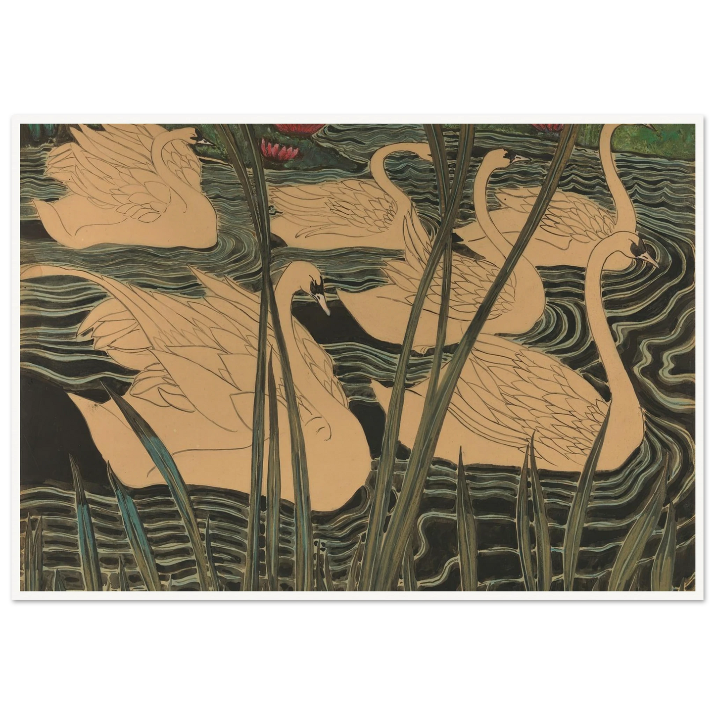 Zwanen (1904) Art Print | Leon Spilliaert - Framed Poster - 30x40 cm / 12x16″ - Black frame